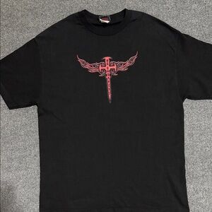 Men's Black Tee with Red Tribal Graphic